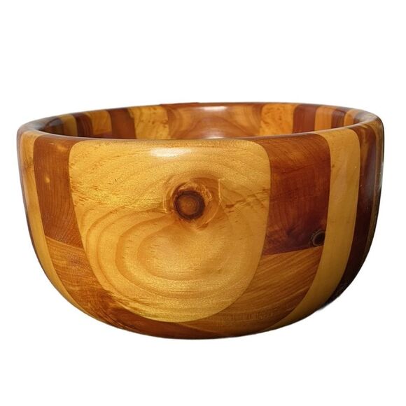 Handmade in Maine Maple and Cherry Wood Striped Wooden Serving Bowl - Picture 3 of 10